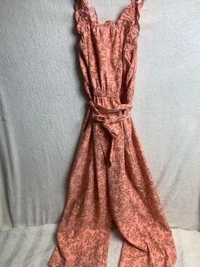 LOFT Coral Pink Floral Ruffle-Strap Maxi Dress